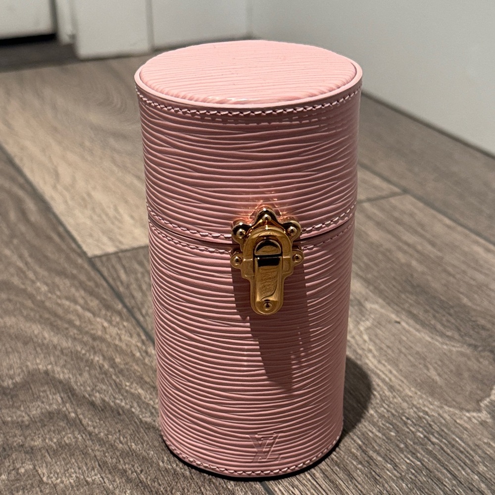 Louis Vuitton Pink Textured Jewelry Cylinder with Gold Clasp